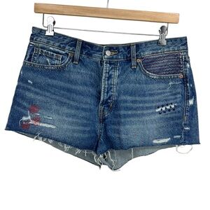Old Navy OG High Rise Denim Red Blue Embroidered Shorts Womens 12